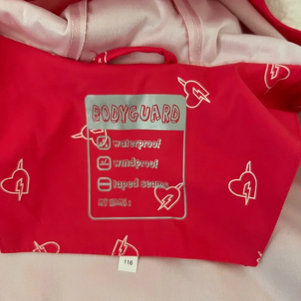 Girls Pink Waterproof Raincoat Hooded Jacket Hearts EU 116 US 5-6